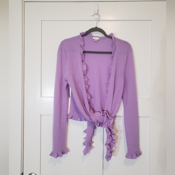 Investments Fine Cashmere Ruffled Open Front Cropped Cardigan Lavender Size S/M - Picture 1 of 9
